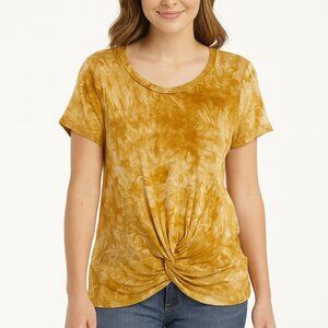 Revive Women’s Yellow Tie Dye-Twist Front-T-Shirt-Medium-Cotton-A027